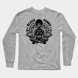 Empower Your Style with Black Punks Tattooed Afro Punk Woman Meditating Tee Long Sleeve T-Shirt